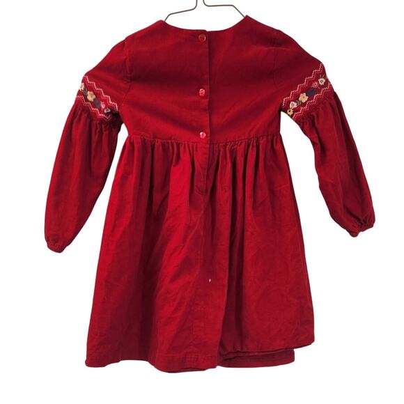 Bonnie Jean Red Velvet Floral Embroidered Velvet Dress Girls Size 5 - Picture 2 of 3